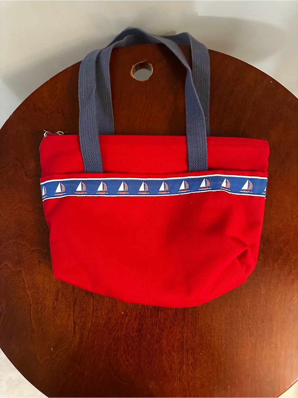 Vintage Red Canvas Tote Bag with Nautical Trim Americana USA patriotic